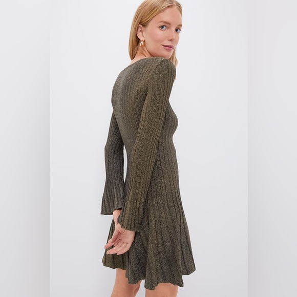 STAUD RAQUEL DRESS METALLIC GOLD LONG SLEEVE SIZE XS NWT 395$ - Picture 4 of 9